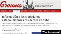 Información de la embajada estadounidense publicada en el periódico Granma.