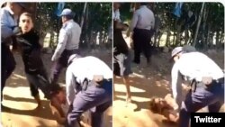 La policía detiene con violencia a Alejandro Tamayo Chacón, repatriado a la isla luego de que intentara llegar a las costas de EEUU en una bicicleta acuática. (Tomado de @unpoetaahi/Twitter).