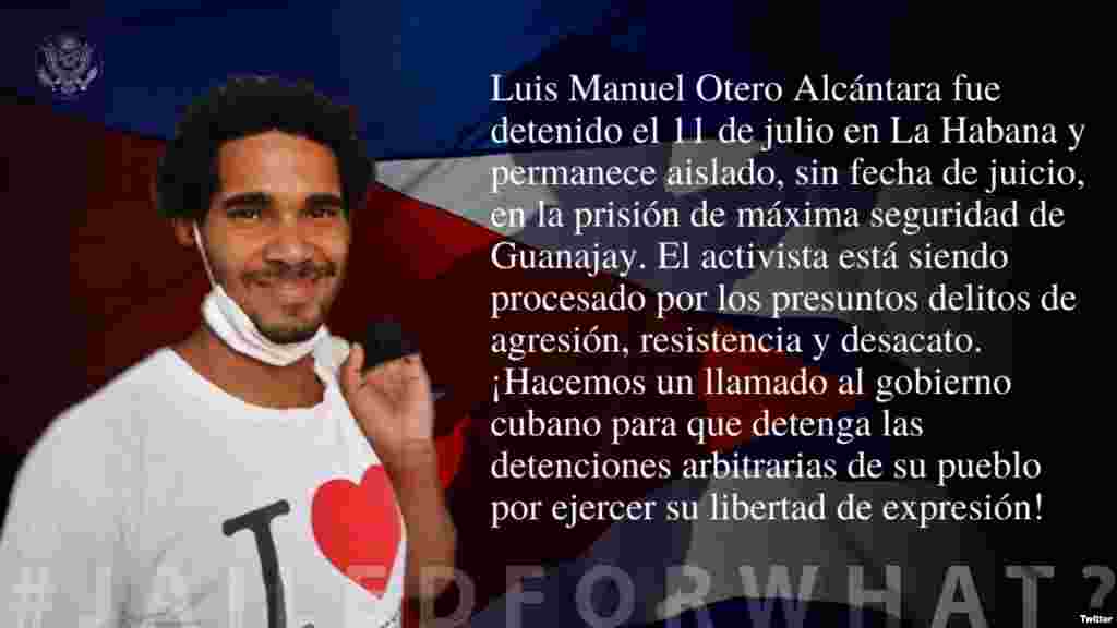 EEUU incluye al artista cubano Luis Manuel Otero Alcántara en su campaña #PresosPorQué?. (Twitter/@USEmbCuba)