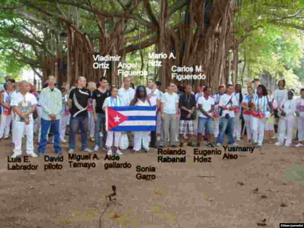 En el parque Gandhi de Miramar, las Damas de Blanco se reunieron con varios de los excarcelados. Foto Angel Moya.