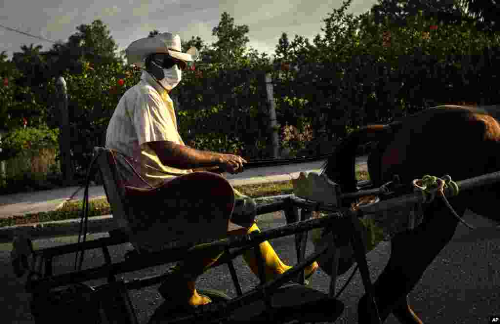 Un campesino usa nasobuco como protección contra el el COVID-19 en el barrio La Gallega, al este de La Habana. (AP/ Ramon Espinosa)
