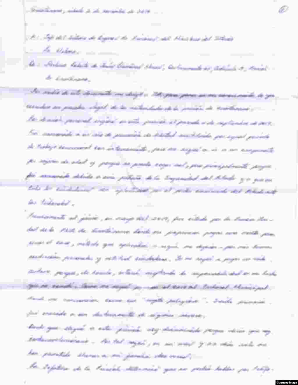 Quiñones Haces denuncia de puño y letra los abusos que recibe en prisión.