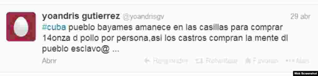 En Bayamo el opositor Yoandri Gutierres publica situaciones relacionadas con el acontecer en su localidad.